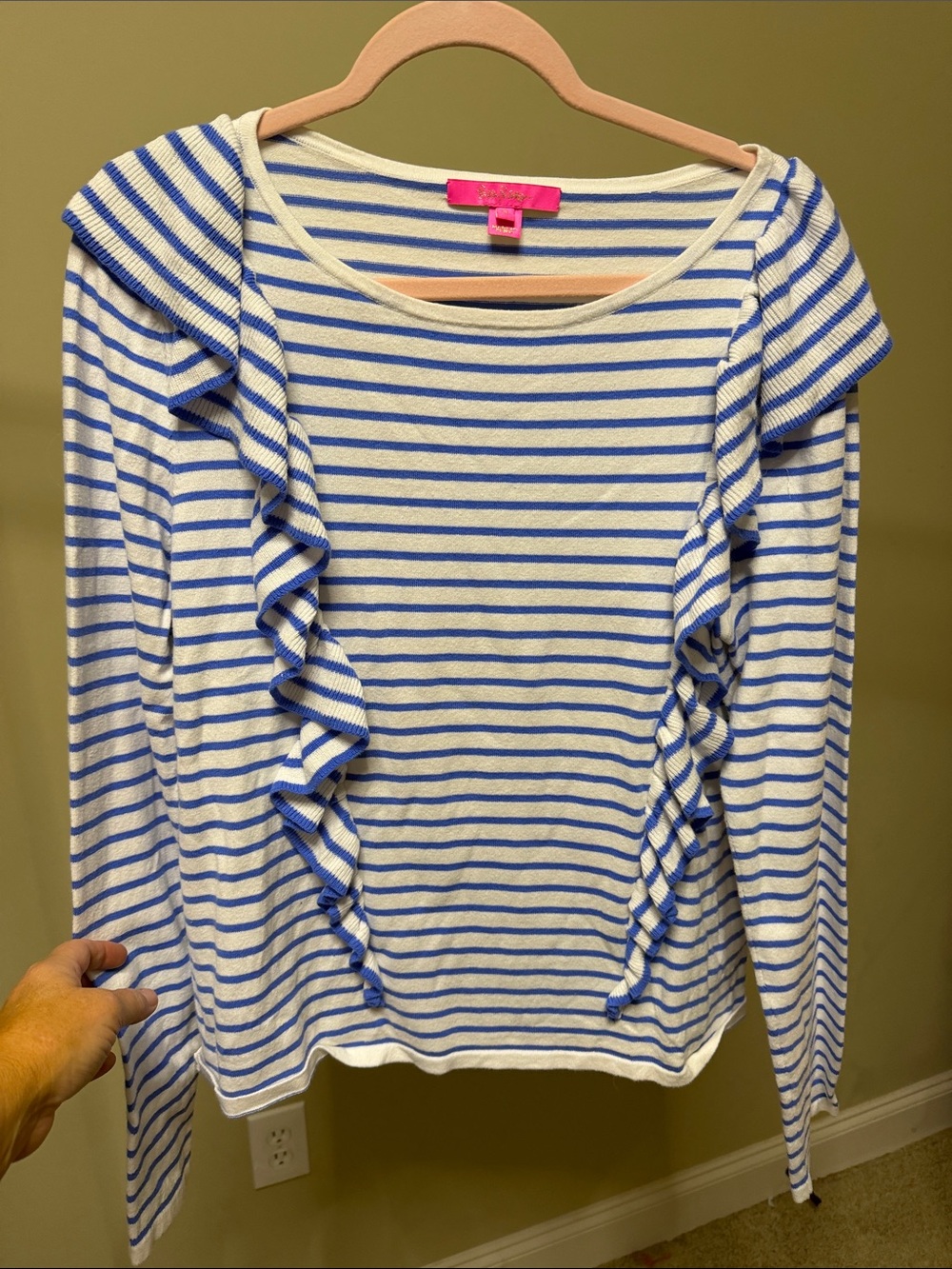 Lilly Pulitzer Striped Ruffle Long Sleeve Top - Blue & White